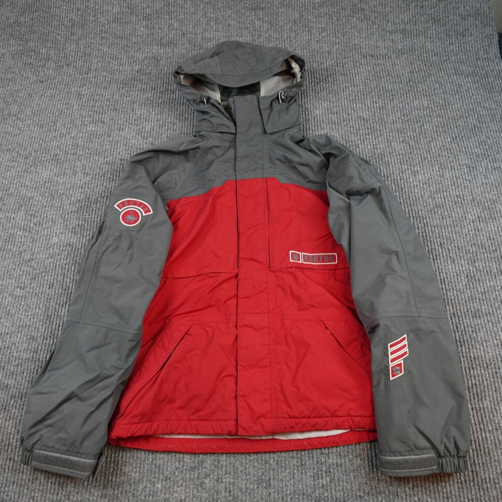 Burton L5 Mens Medium Red Gray Hooded Ski Snowboard Insulated Winter Jacket